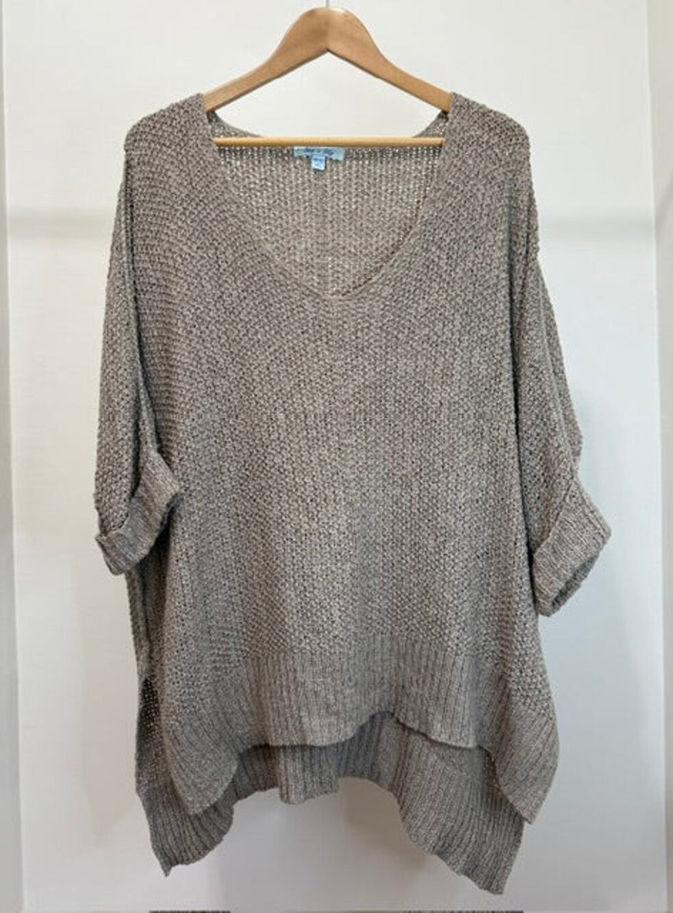 She + Sky Oversized V‑Neck Sweater - Taupe – One Size